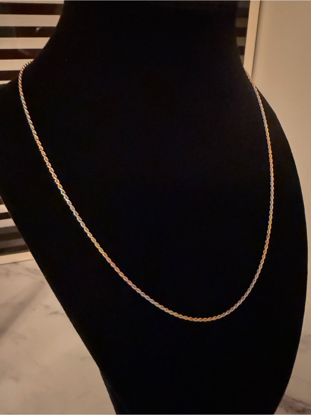 NWT Italy 925 Sterling Silver Tri Color Gold Plated Rope Chain 18”
